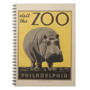 Hippopotamus Vintage WPA Zoo Poster Hippo Art Notebook