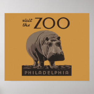 Hippopotamus Vintage WPA Zoo Poster Philadelphia
