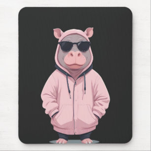 Hippopotamus Wearing Hoodie Funny Cool Animal Pop Mouse Pad