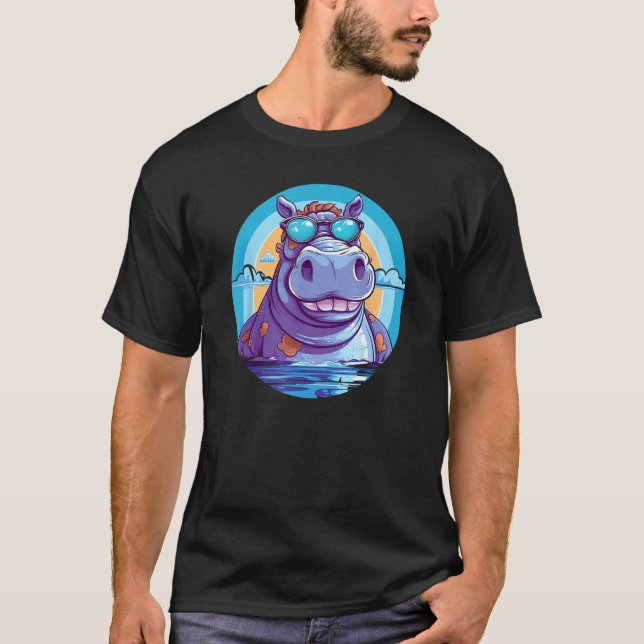 Hippopotamus Wearing Sunglasses Cute Hippo Zoo Ani T-Shirt (Front)