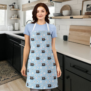Hippopotamus White Lotus Blue Apron