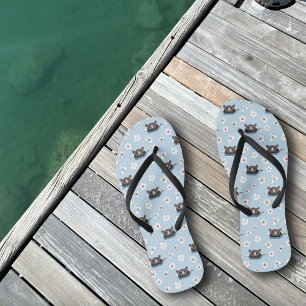 Hippopotamus White Lotus Blue Thongs