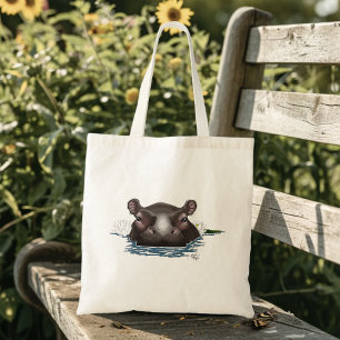 Hippopotamus White Lotus Blue Tote Bag