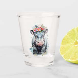 Hippopotamus With A Flower Crown Shot Glass