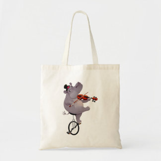 Hippopotamus with unicycle tote bag