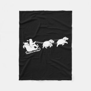Hippopotamus Xmas Santa Sleigh Hippos Christmas Bo Fleece Blanket