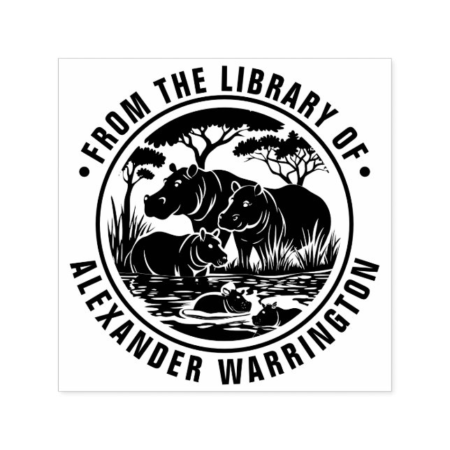 Hippopotamuses Hippos by Water Library Book Name Self-inking Stamp (Design)