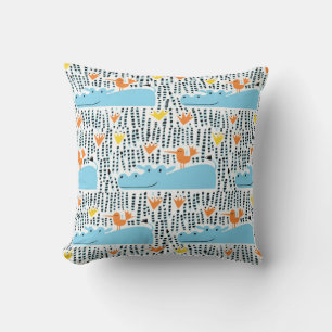 Hippos and birds in the lake seamless pattern vint cushion