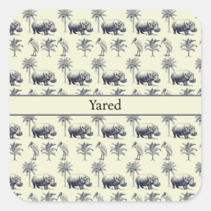 Hippos and Marabus  pattern on yellow background Square Sticker