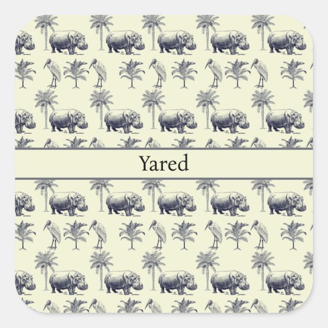 Hippos and Marabus  pattern on yellow background Square Sticker (Front)