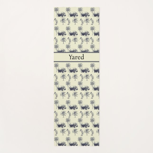 Hippos and Marabus  pattern on yellow background Yoga Mat (Front)