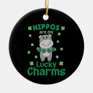 Hippos Are My Lucky Charms St Patrick's Day Ceramic Ornament