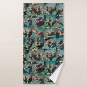 Hippos at Play: A Pond Paradise Bath Towel