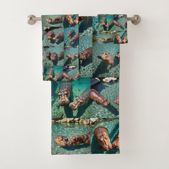 Hippos at Play: A Pond Paradise Bath Towel Set (Insitu)