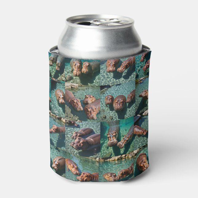 Hippos at Play: A Pond Paradise Can Cooler (Can Front)