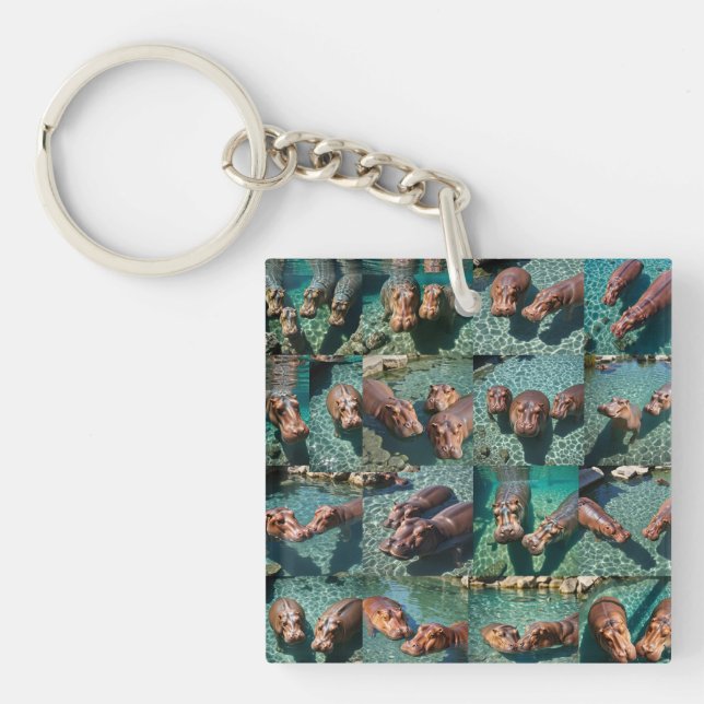 Hippos at Play: A Pond Paradise Key Ring (Front)