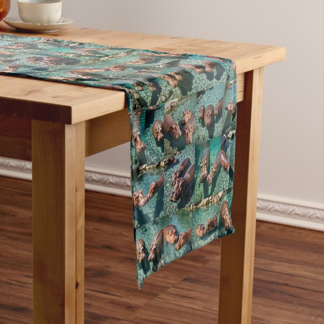 Hippos at Play: A Pond Paradise Short Table Runner (In Situ)