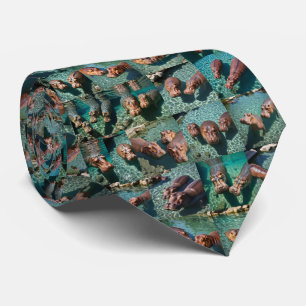 Hippos at Play: A Pond Paradise Tie