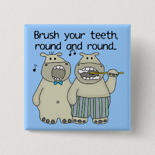 Hippos Brush Your Teeth 15 Cm Square Badge