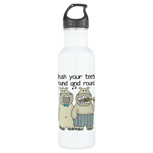 Hippos Brush Your Teeth 710 Ml Water Bottle (Front)
