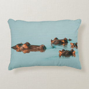 HIPPOS COOLING OFF IN THE DAM DECORATIVE CUSHION