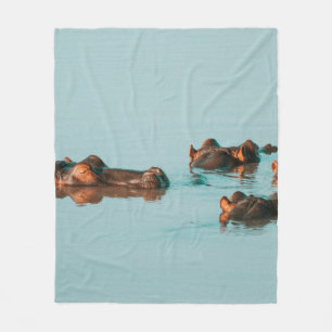 HIPPOS COOLING OFF IN THE DAM FLEECE BLANKET