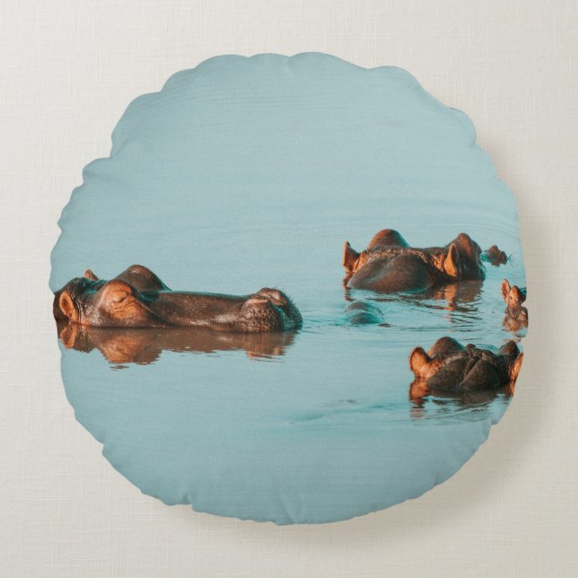 HIPPOS COOLING OFF IN THE DAM ROUND CUSHION (Front)