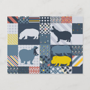 Hippos Faux Quilt Postcard