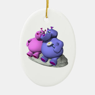 hippos in love ceramic ornament