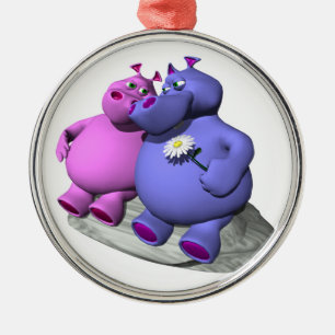 hippos in love metal ornament