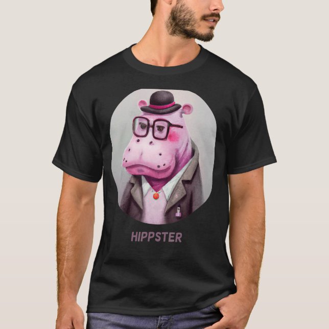 Hippster Hippo Hipster Cute Pun Animal Hippopotamu T-Shirt (Front)