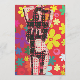 Hippy 60s retro party theme invitation