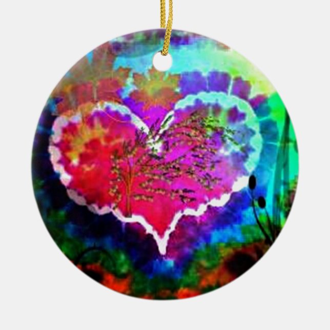 Hippy at Heart Rainbow Tie Dye gift collection Ceramic Ornament (Front)