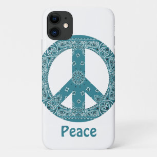 Hippy Bandanna Peace Sign Teal iPhone 11 Case