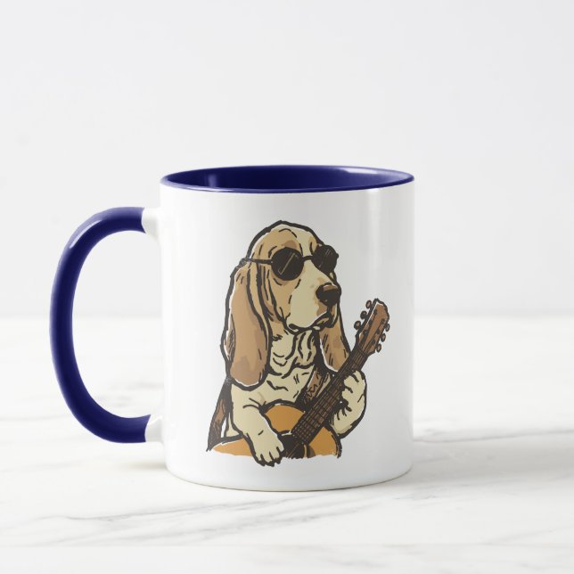 Hippy Beagle Guitarist – Funny Dog Musician Guitar Mug (Left)