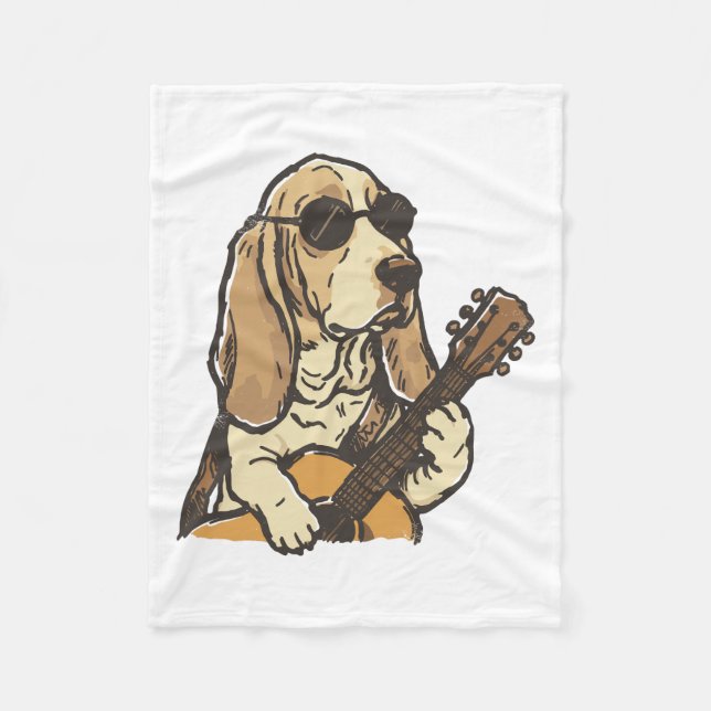 Hippy Beagle Playing Guitar  Fleece Blanket (Front)