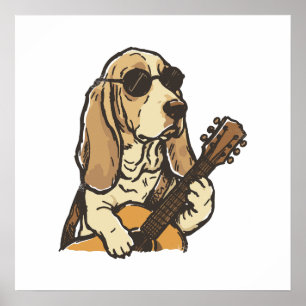 Hippy Beagle Playing Guitar  Poster
