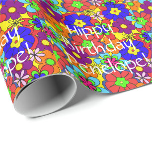 Hippy Birthday Retro Flowers Wrapping Paper