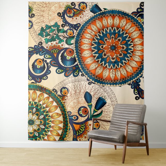 Hippy Bohemian Peace Mandela Boho Chic Tapestry (In Situ)