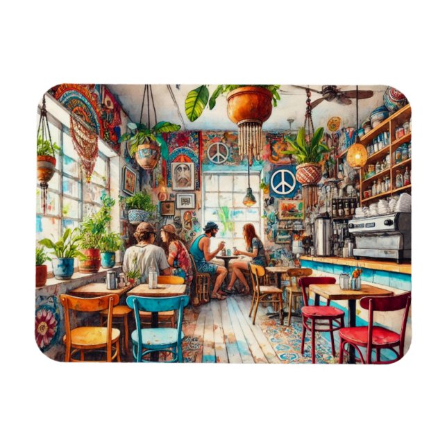 Hippy Cafe in Miami Watercolor Magnet (Horizontal)