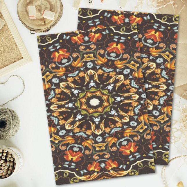 Hippy Chic Zendala orange leaves floral mandala Tissue Paper (Hippy Chic Zendala orange leaves floral mandala Tissue Paper)