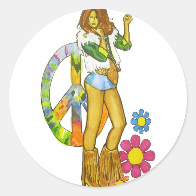 Hippy Chick Classic Round Sticker (Front)
