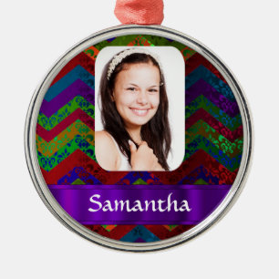 Hippy colour chevron personalised photo template metal ornament