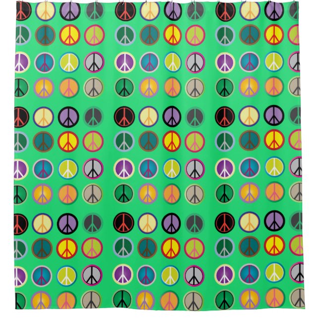 Hippy colourful peace sign retro 60s shower curtain (Front)