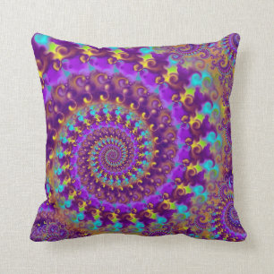 Hippy Fractal Pattern Purple Turquoise & Yellow Cushion