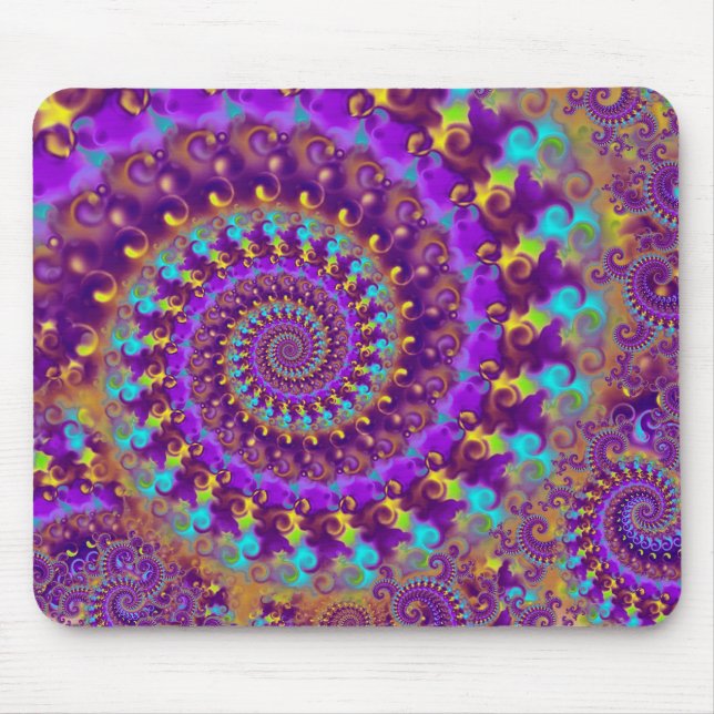 Hippy Fractal Pattern Purple Turquoise & Yellow Mouse Pad (Front)