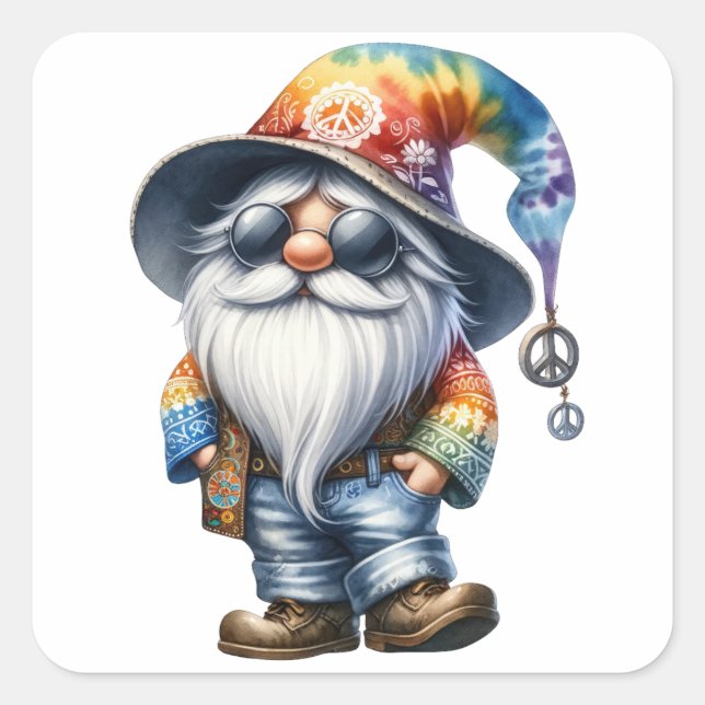 Hippy Gnome Square Sticker (Front)