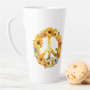 Hippy Hippy Sunflower Peace Sign Latte Mug