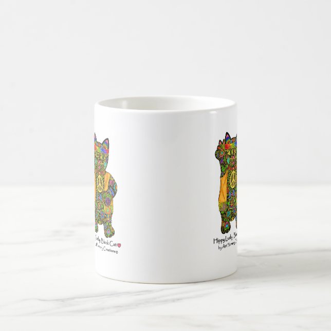 Hippy Lucky Black Cat Coffee Mug (Center)