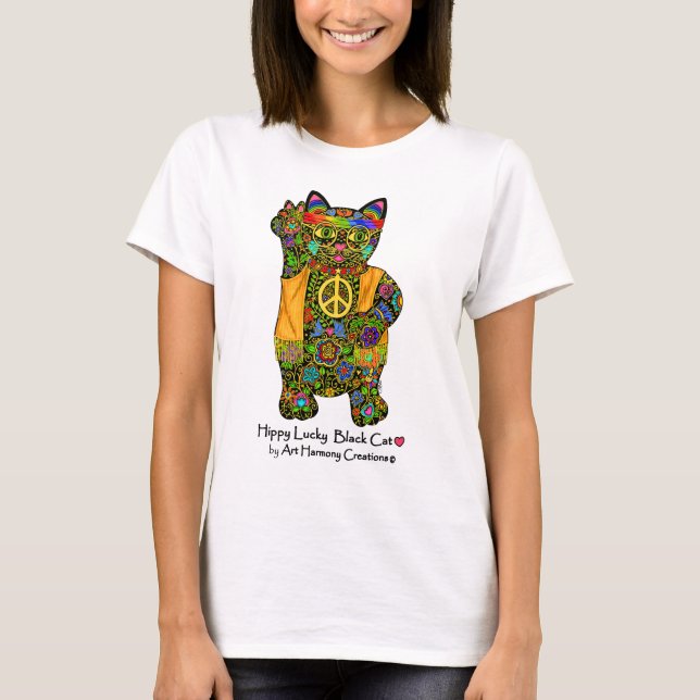 Hippy Lucky Black Cat Woman's T-Shirt (Front)